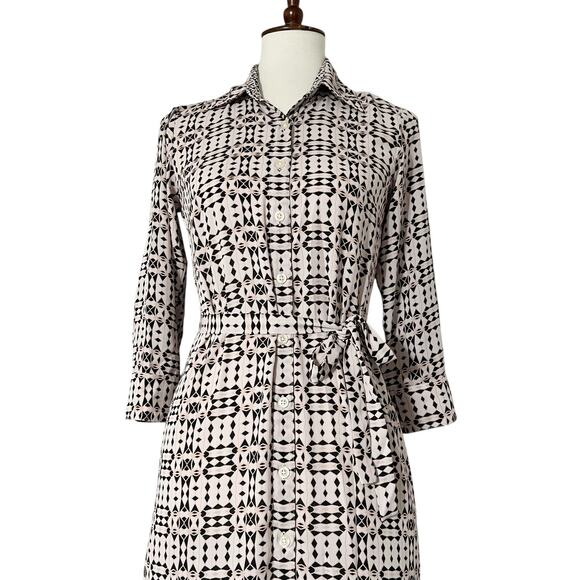 CAbi Colony Club Geometric Print Shirt Dress Blush/Black Size XSmall - Picture 7 of 11